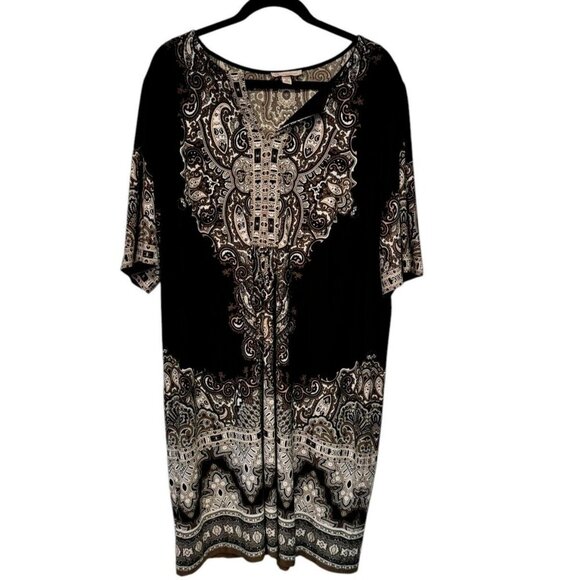 CB Womens 20 Dress Black‎ White Geometric Short Sleeve Knit Pullover Plus Size - Picture 1 of 7